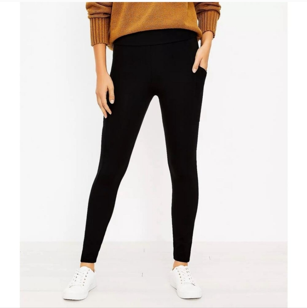 Lou & Grey S Black Thick Ponte Knit Skinny Pants High Waist Tech Pocket Legging